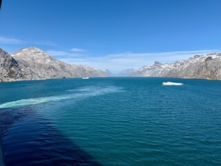 The mountains, fjords, and glaciers of Prince Christian Sound in the southern part of Greenland. © Joni