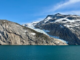 The mountains, fjords, and glaciers of Prince Christian Sound in the southern part of Greenland. © Joni