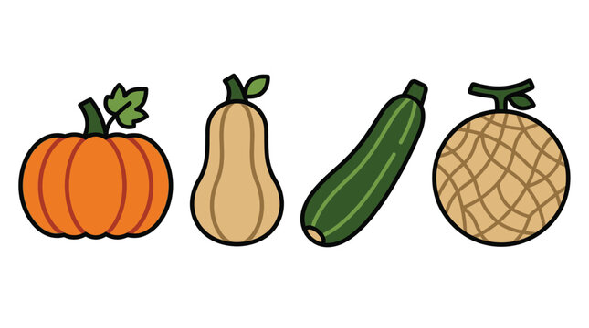 Set of colorful hand drawn vegetables and fruits icons isolated on white background