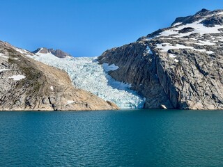The mountains, fjords, and glaciers of Prince Christian Sound in the southern part of Greenland. © Joni