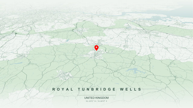 Minimalist vector map of Royal Tunbridge Wells, Kent, England, United Kingdom. High-quality scalable illustration of Royal Tunbridge Wells geographic boundaries along Tunbridge Wells Common for poster