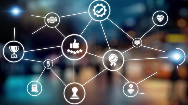 Quality approval and certification icons showing verified badge, standard check, award, trophy, inspection, rating, quality management, guarantee, trust, and compliance. Gist