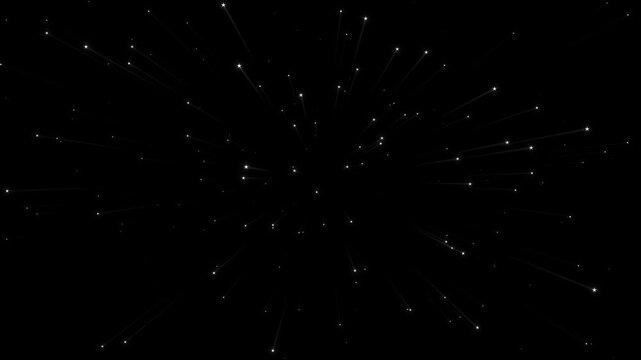 Glitter shine burst with twinkling magic particles, sparkling white star dust trail animation, smooth 4k motion graphics overlay on black background for creative videos.