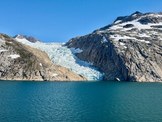 The mountains, fjords, and glaciers of Prince Christian Sound in the southern part of Greenland. © Joni