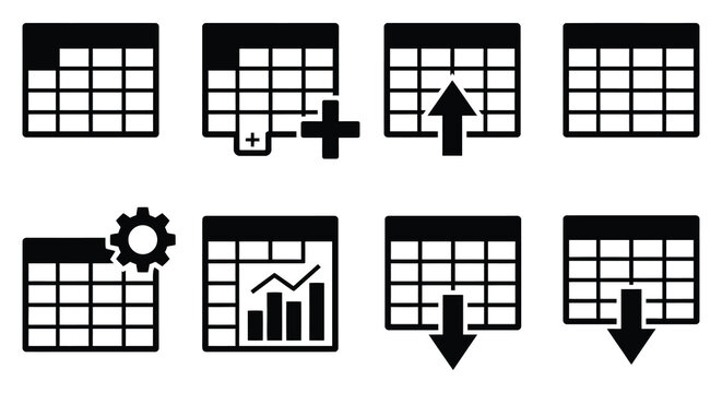 Collection of flat vector data icons on a white background
