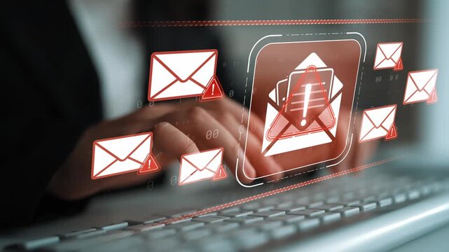 Hands Typing on Keyboard with Digital Email Notifications and Alerts Illustrating Modern Communication and Technology Concepts Sigmoid