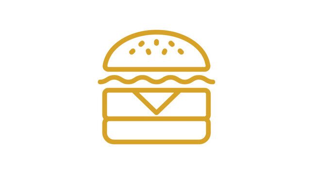 Minimalist golden cheeseburger line art icon featuring a simple sandwich design with clean smooth strokes