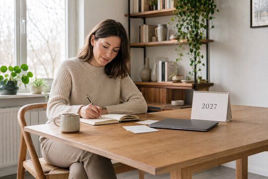 : Woman planning goals for the year 2027