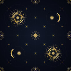 Sun and moon celestial seamless pattern on dark background © Monad Nomad