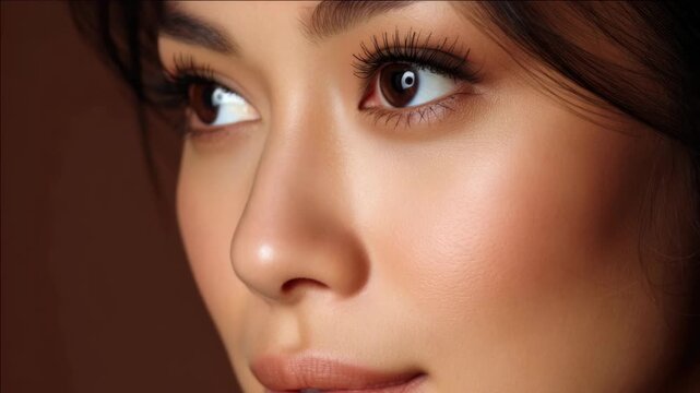 Woman with brown eyes looking upwards