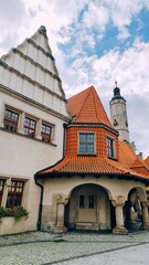 Obraz premium Lwowek Slaski market square, historical building with a red roof