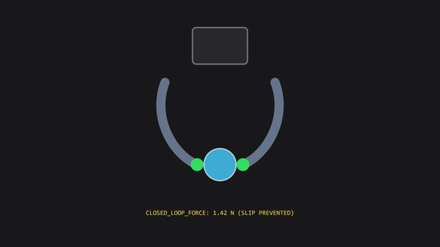 Closed loop force physics simulation: mechanical engineering data visualization with slip prevented status indicator animation 4k