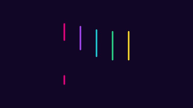 Minimalist abstract audio visualizer with colorful vertical bars moving on dark animation 4k background