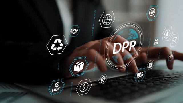 Hands Typing on Laptop with Digital Icons Representing Concepts like Innovations, Data, Technology, and Business in Modern Workplace Environment. Entropy.