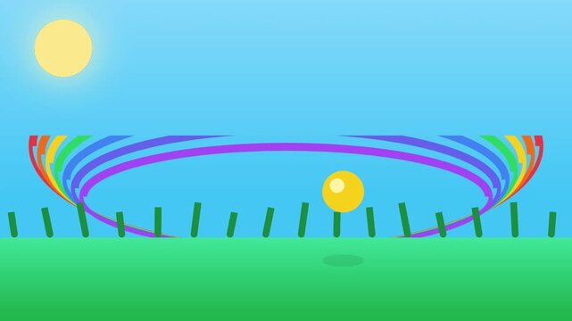 Bouncing golden ball along rainbow arcs