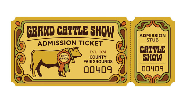 Grand Cattle Show Admission Ticket, Vintage Style, Isolated