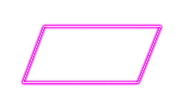 Neon pink glowing parallelogram shape isolated on transparent background
