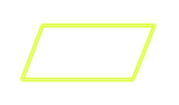 Yellow neon parallelogram isolated on transparent background
