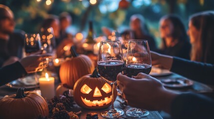 Naklejka premium Join us for a joyful and festive Halloween celebration with friends, drinks, and fun activities