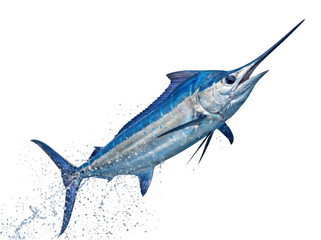 Naklejka premium Blue marlin fish jumping out of water isolated on transparent background