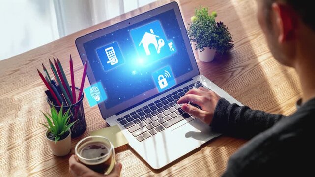 Home security icons show smart home, surveillance, and safety devices. Home security ensures monitoring, home security protection, and smart access. Gist