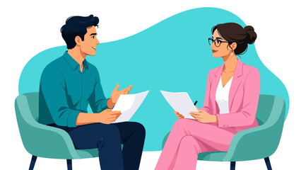Obraz premium Man and woman in business attire discussing documents during a meeting