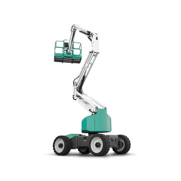 Green Aerial Articulating Boom Lift - Isolated