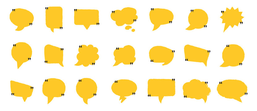 Chat bubble in yellow quote mark. Speech bubble, message box set, text box icon. Chat speech bubble icons. Vector illustration. EPS 10