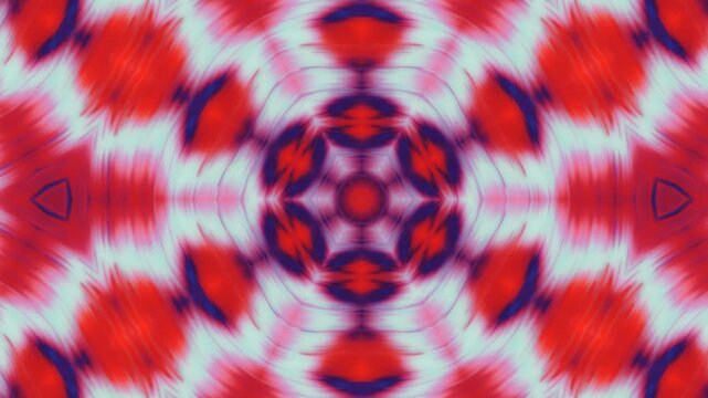 Moving, unique kaleidoscope background in the style of abstract art. Red, blue, white color in the current drawing.