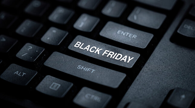 Black Friday sale event key on a computer keyboard, representing online shopping deals