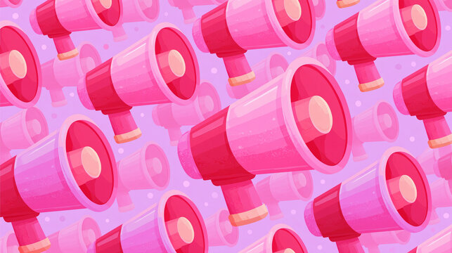 Colorful pattern of pink megaphones on a vibrant background.