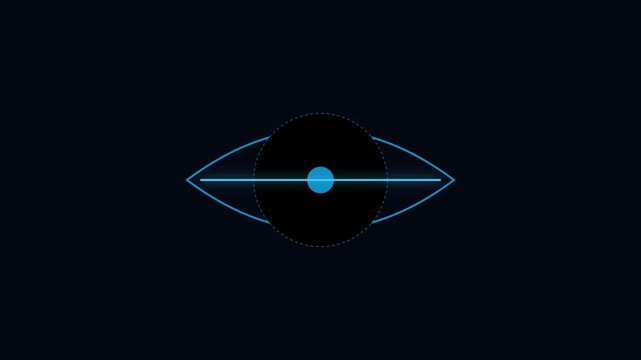 Digital eye biometric scan technology animation, futuristic cyber security interface, glowing neon for tech presentations 4k
