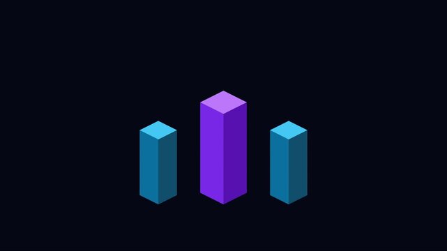 Isometric 3 d bar chart animation with purple and blue columns for data visualization and business growth analysis 4k