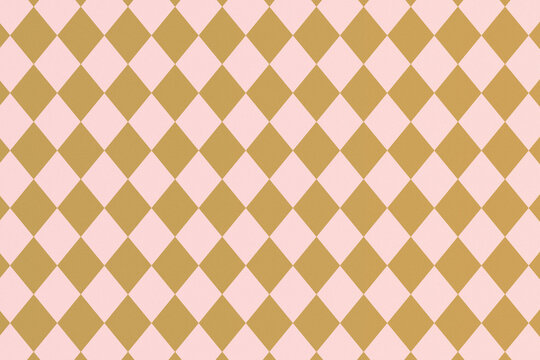 Cute pastel pink and brown geometric seamless pattern with grain texture, retro harlequin diamond background