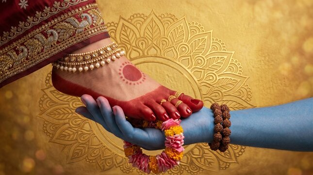 Shiva and Parvati feet touching symbolic divine union Hindu devotional artwork