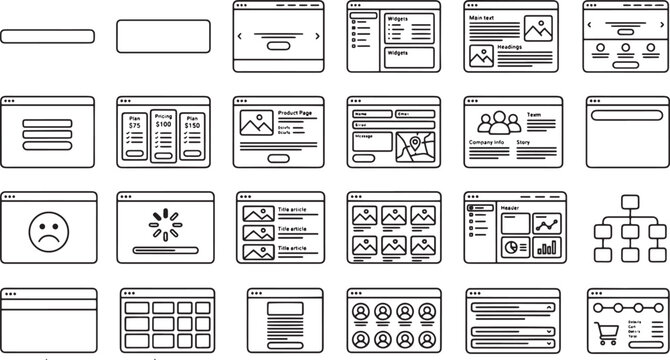 Collection of flat user interface icons for mobile app design
