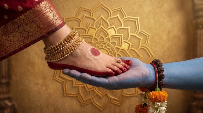 Shiva and Parvati feet touching symbolic divine union Hindu devotional artwork