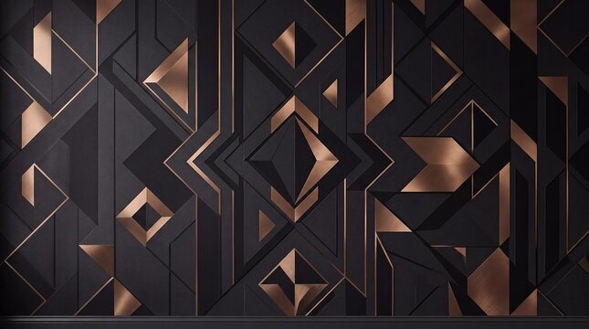 Art Deco Geometric Background with Black and Copper Panels