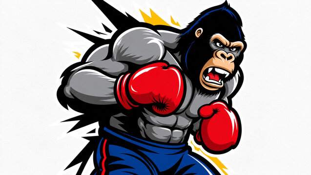 Powerful gorilla boxer in red gloves mascot illustration for sports logo