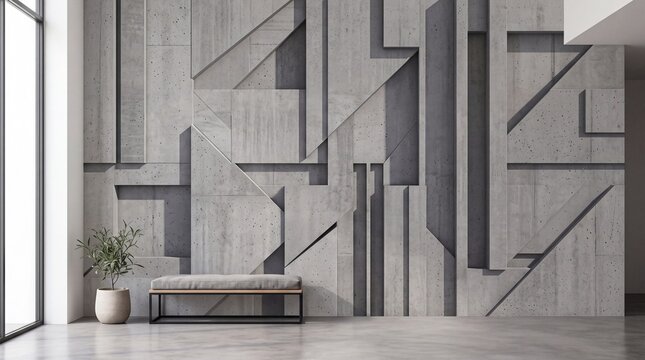 Modern Minimalist Interior with Geometric Concrete Feature Wall