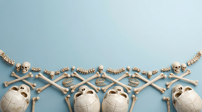 Human skulls and crossbones arranged in a decorative pattern on a green background