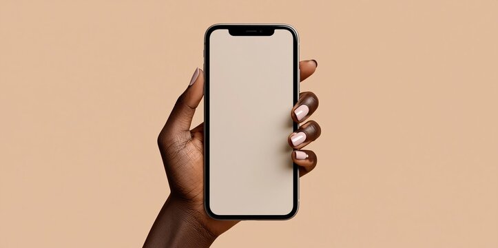 Diversity Hand With Vitiligo Skin Hold Phone Mockup On Editable Background