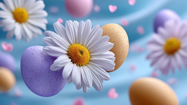 Pastelsplattered easter eggs on a surreal tabletop display