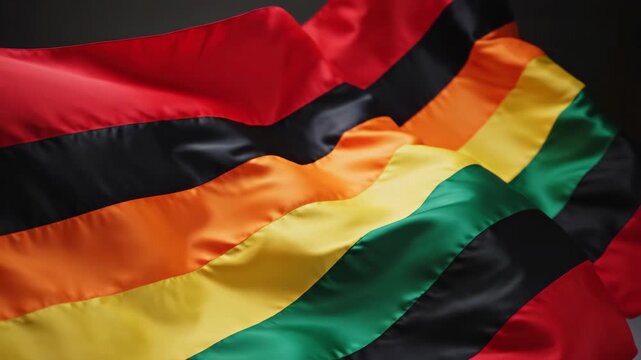 Wavy banner with red black orange yellow green stripes