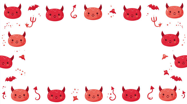Playful red devil illustrations in a fun border design for creative projects.