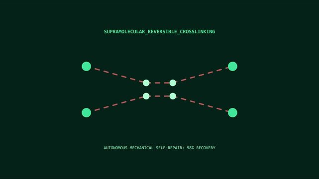 Supramolecular reversible crosslinking animation: autonomous mechanical self-repair process for advanced science and nanotechnology research 4k