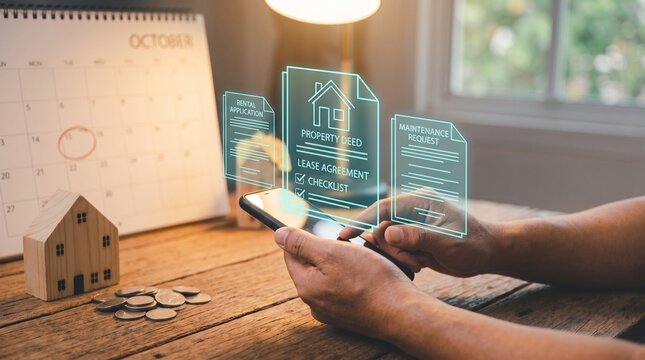 Digital contract signing on smartphone, concept of modern real estate transactions and agreements