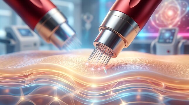 Revolutionary red microneedling device enhances skin radiance in futuristic anti aging treatment