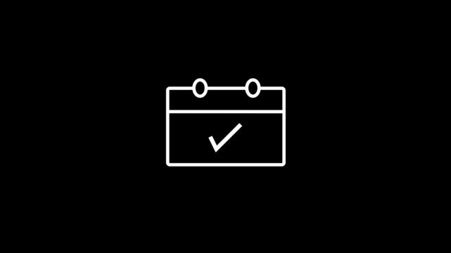 Abstract a beautiful white calender icon animation with a check mark icon animation on black background.
