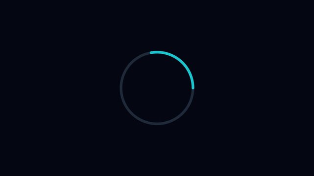 Abstract loading animation with glowing cyan circular progress bar on dark 4k background, circle